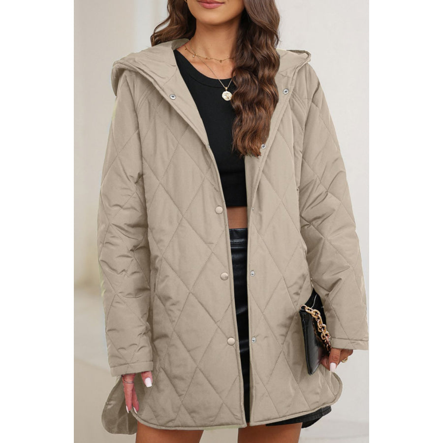 Snap Down Long Sleeve Quilted Winter Coat Apparel and Accessories