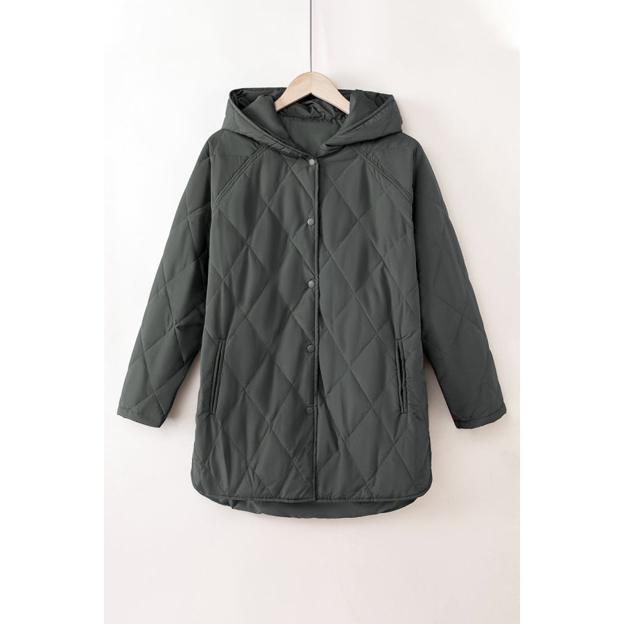 Snap Down Long Sleeve Quilted Winter Coat Apparel and Accessories