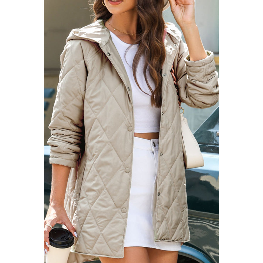 Snap Down Long Sleeve Quilted Winter Coat Apparel and Accessories