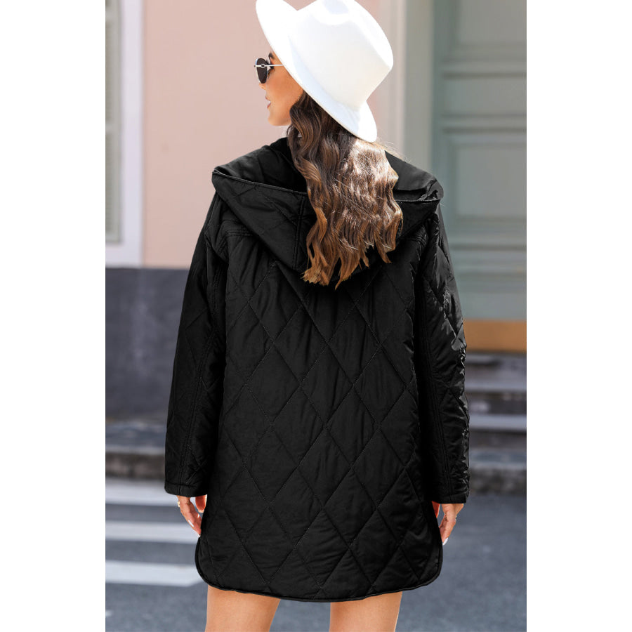 Snap Down Long Sleeve Quilted Winter Coat Apparel and Accessories