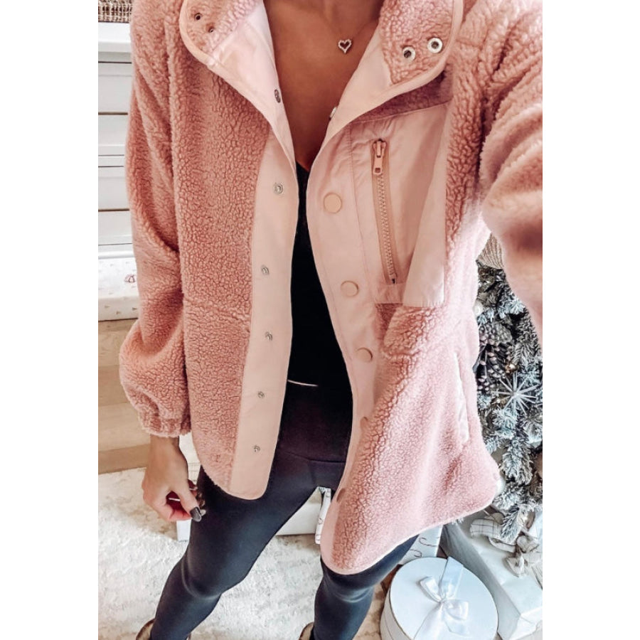 Snap Down Long Sleeve Sherpa Jacket Apparel and Accessories