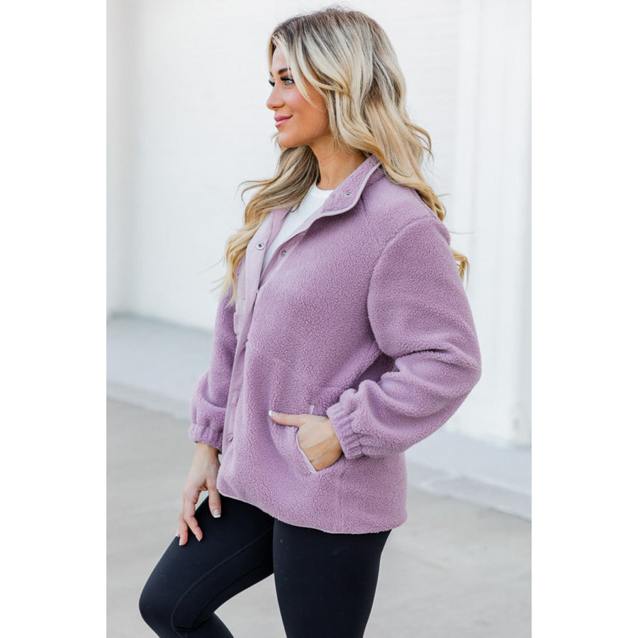 Snap Down Long Sleeve Sherpa Jacket Apparel and Accessories