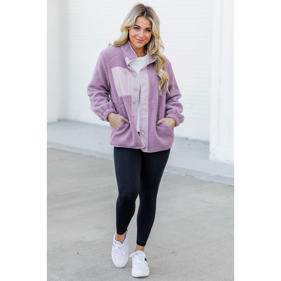Snap Down Long Sleeve Sherpa Jacket Apparel and Accessories