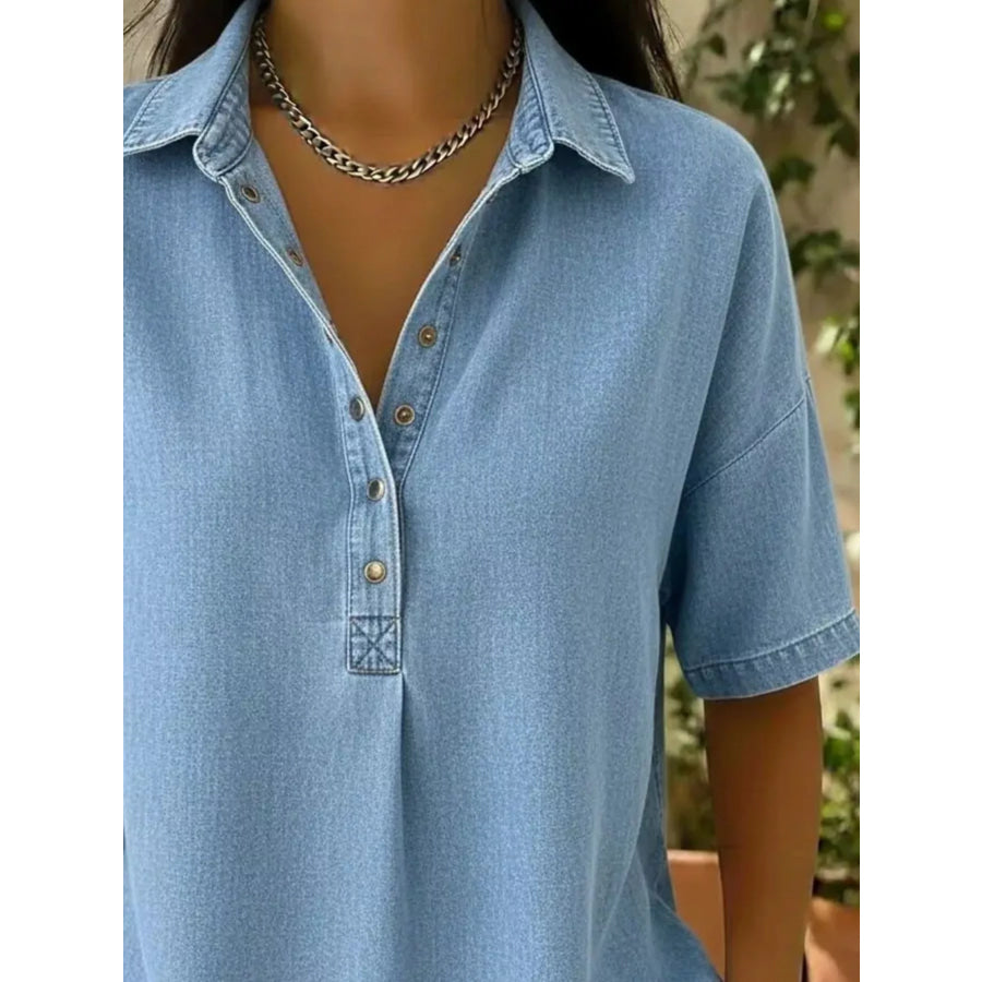 Snap Down Short Sleeve Blouse Apparel and Accessories