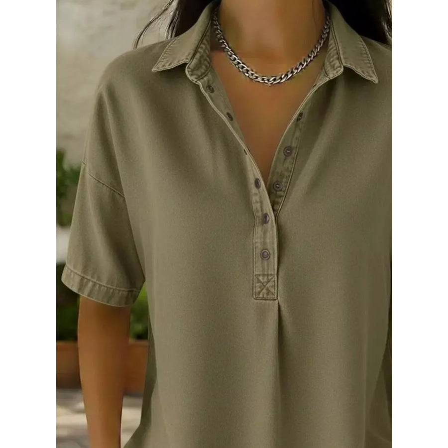 Snap Down Short Sleeve Blouse Apparel and Accessories