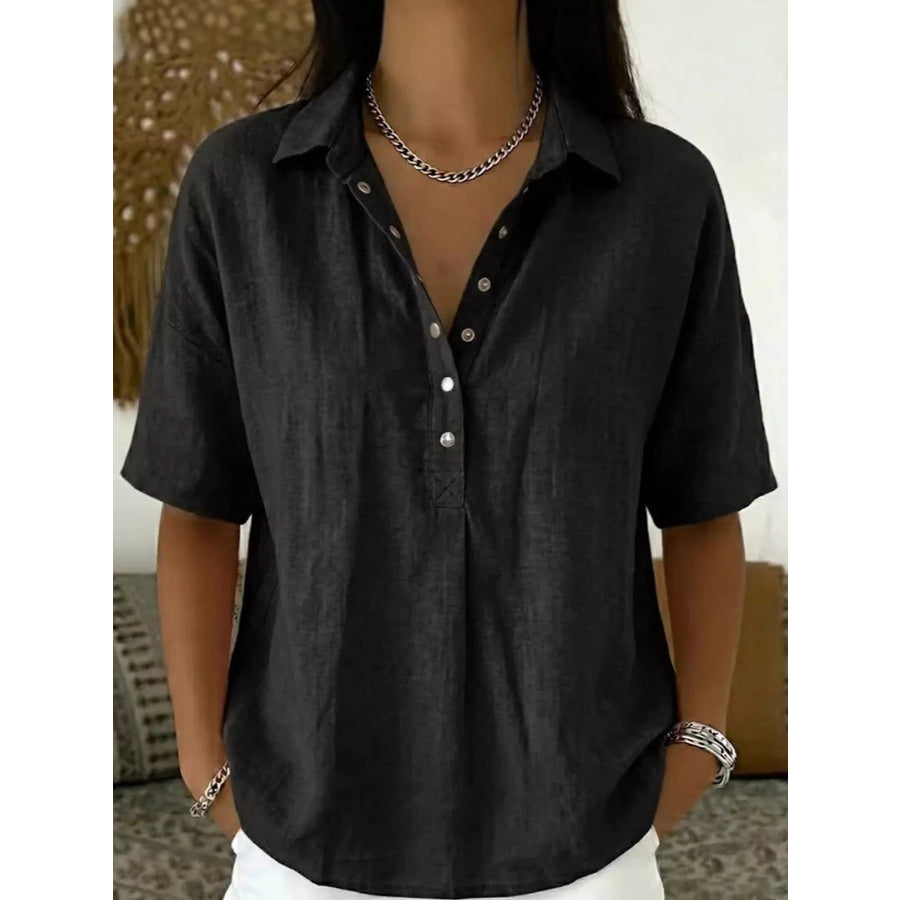 Snap Down Short Sleeve Shirt Black / S Apparel and Accessories