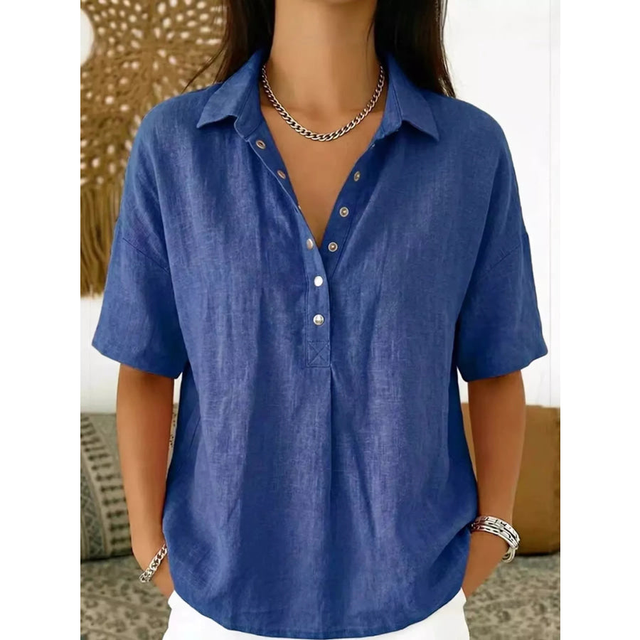 Snap Down Short Sleeve Shirt Blue / S Apparel and Accessories