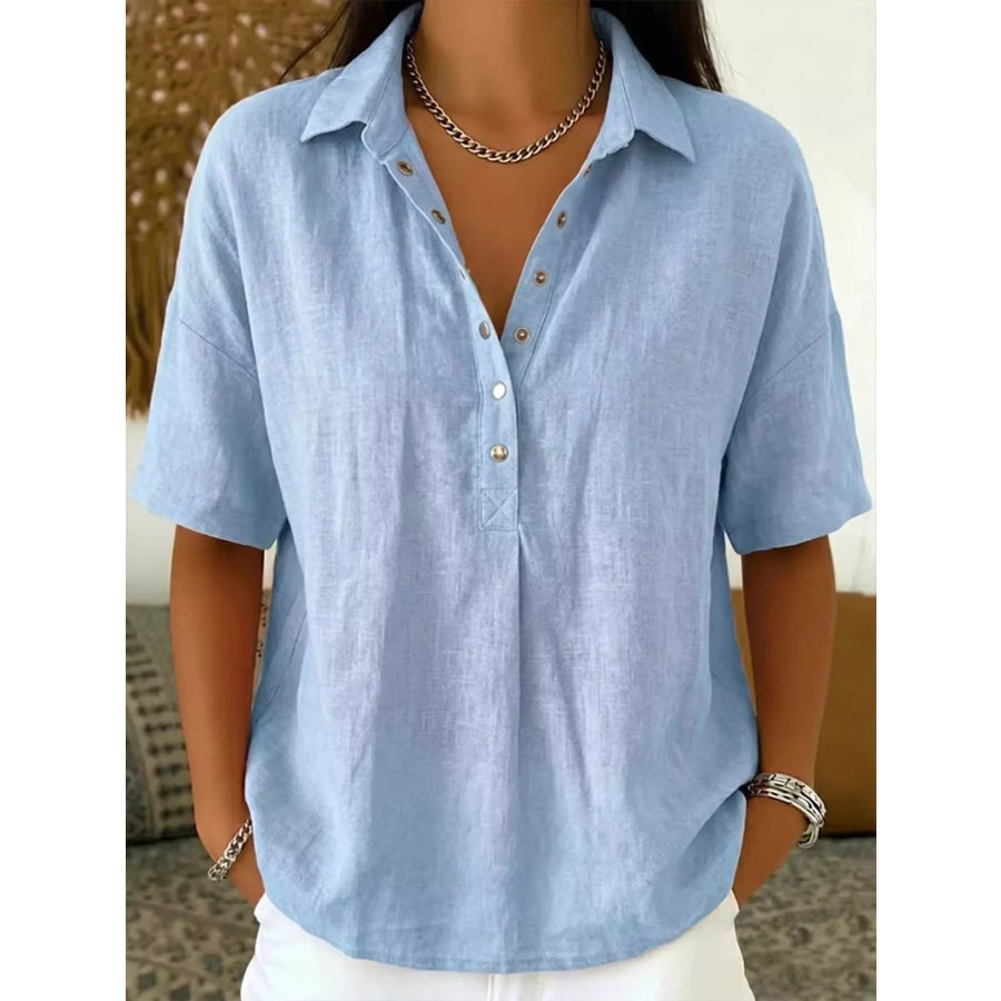 Snap Down Short Sleeve Shirt Light Blue / S Apparel and Accessories