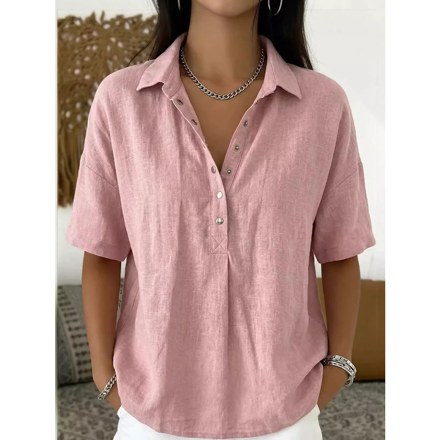 Snap Down Short Sleeve Shirt Pink / S Apparel and Accessories