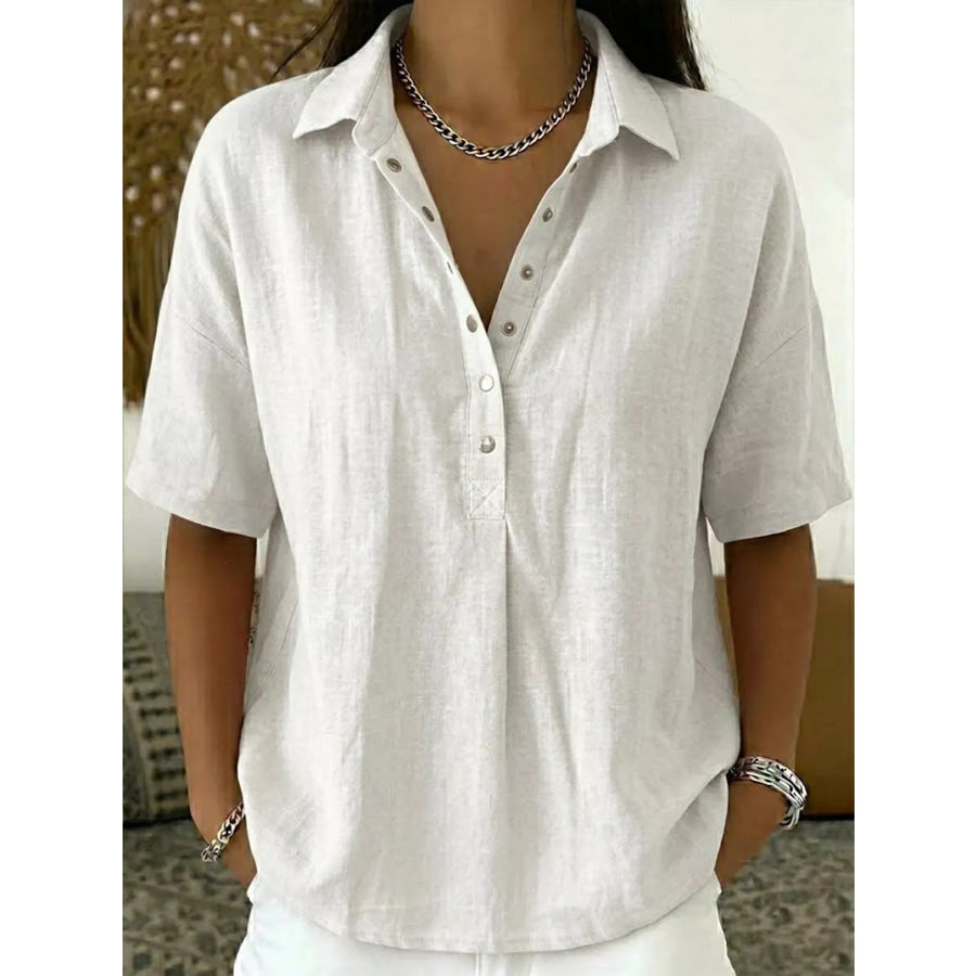Snap Down Short Sleeve Shirt White / S Apparel and Accessories