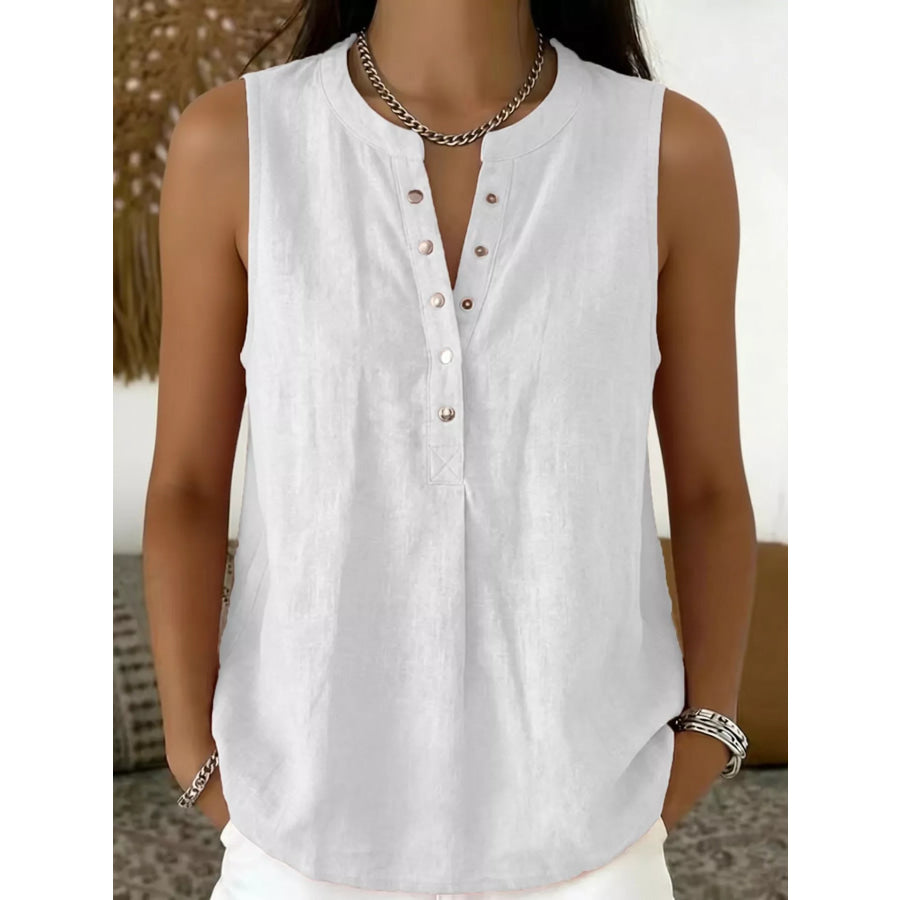 Snap Down Sleeveless Top White / S Apparel and Accessories