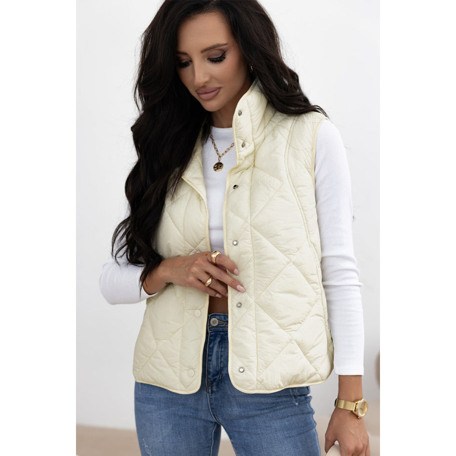 Snap Down Texture Vest Coat with Pockets Apparel and Accessories