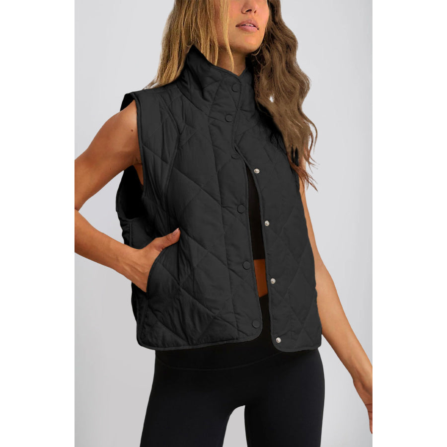 Snap Down Texture Vest Coat with Pockets Apparel and Accessories