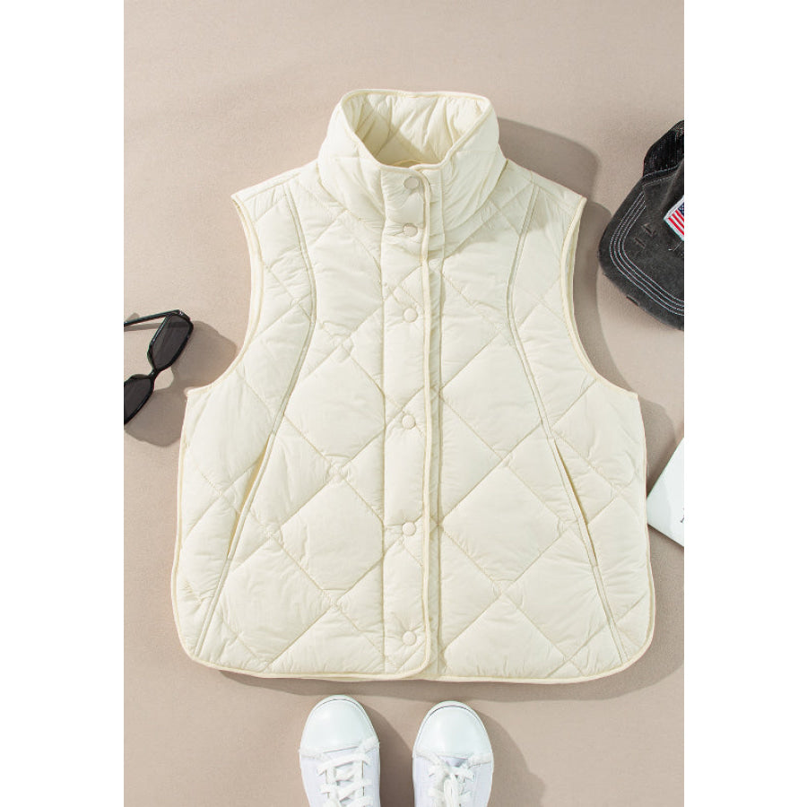 Snap Down Texture Vest Coat with Pockets Apparel and Accessories