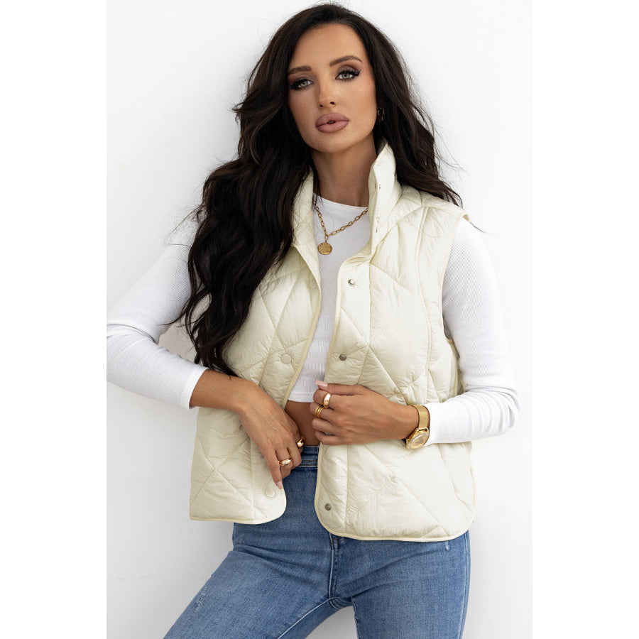 Snap Down Texture Vest Coat with Pockets Apparel and Accessories