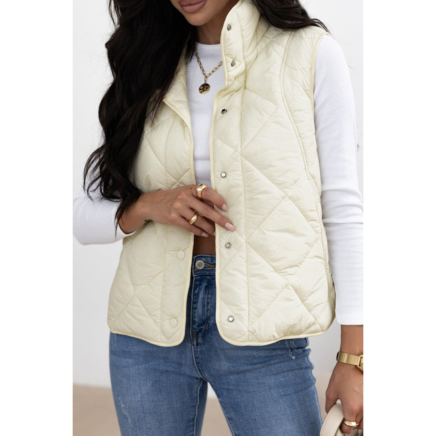 Snap Down Texture Vest Coat with Pockets Ivory / S Apparel and Accessories