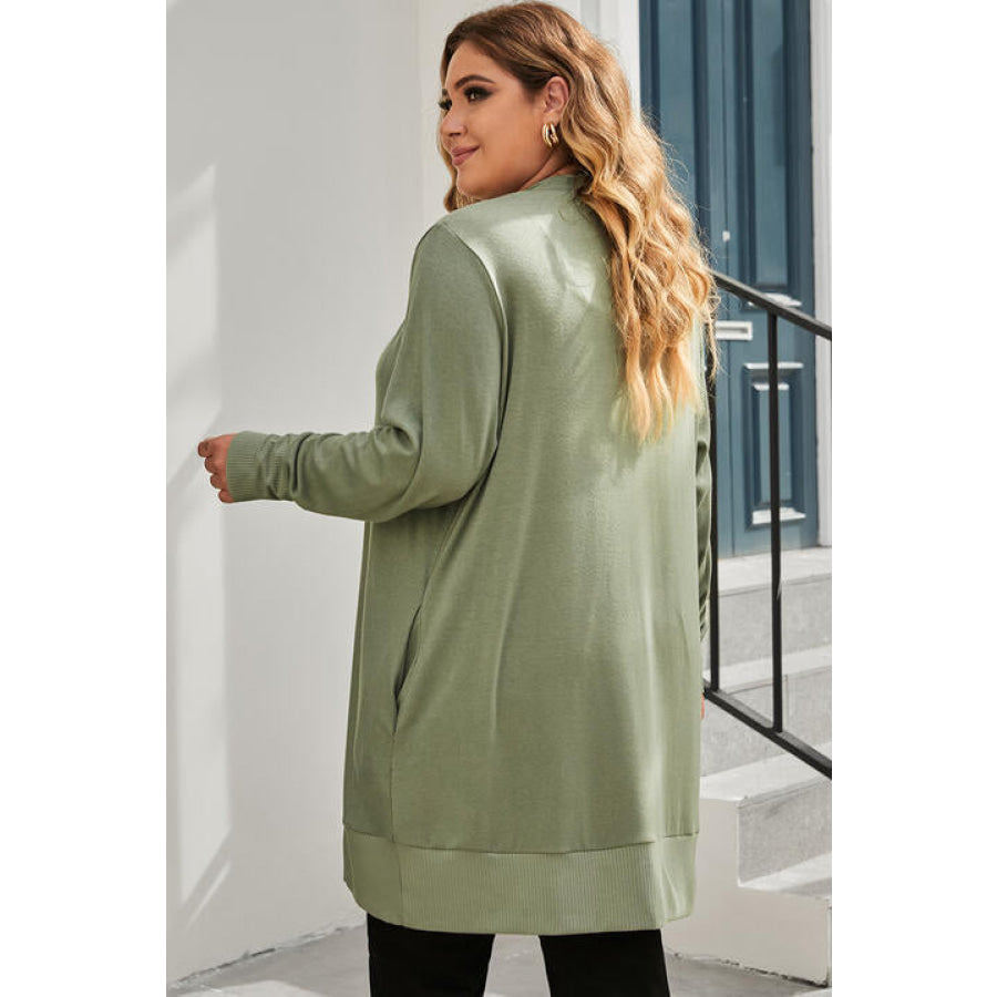 Snap Up V - Neck Long Sleeve Cardigan with Pockets Clothing