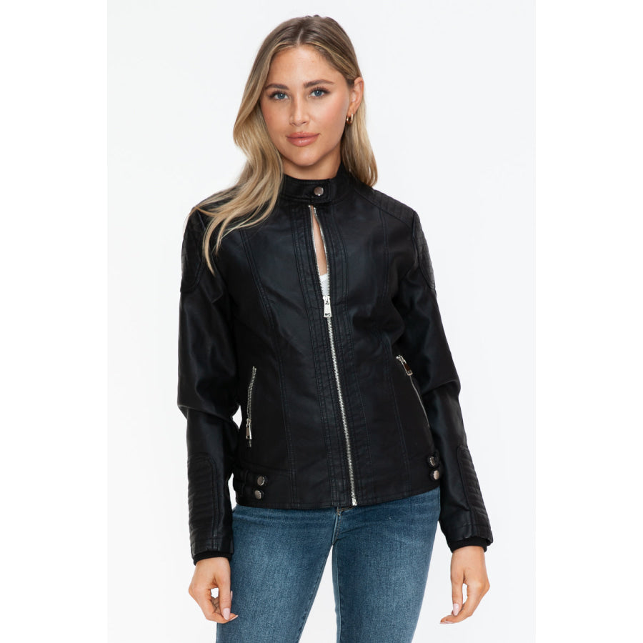 Snobbish Faux Leather Biker Jacket with Side Zip Pockets Apparel and Accessories