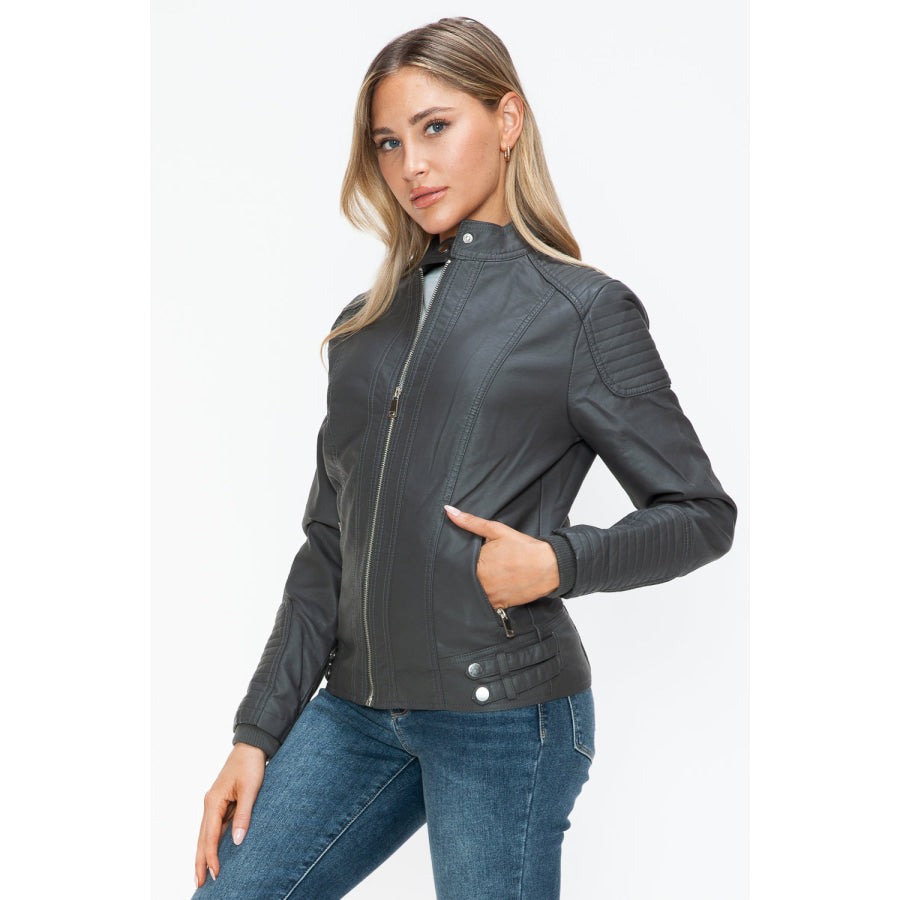 Snobbish Faux Leather Biker Jacket with Side Zip Pockets Apparel and Accessories