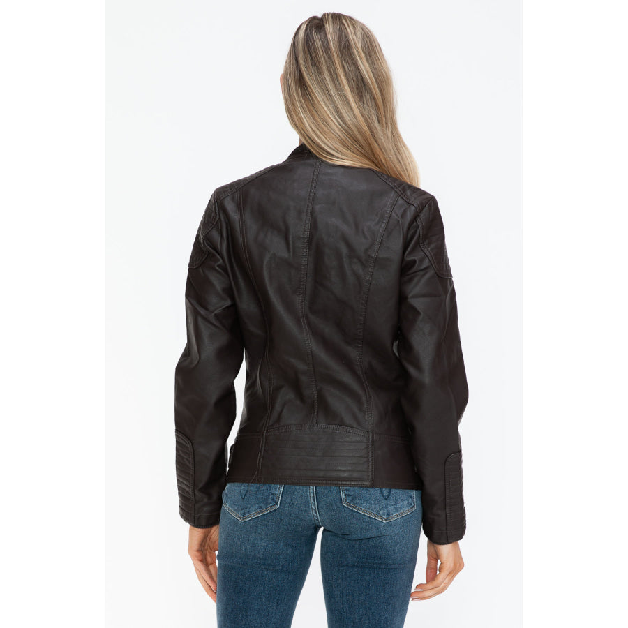 Snobbish Faux Leather Biker Jacket with Side Zip Pockets Apparel and Accessories