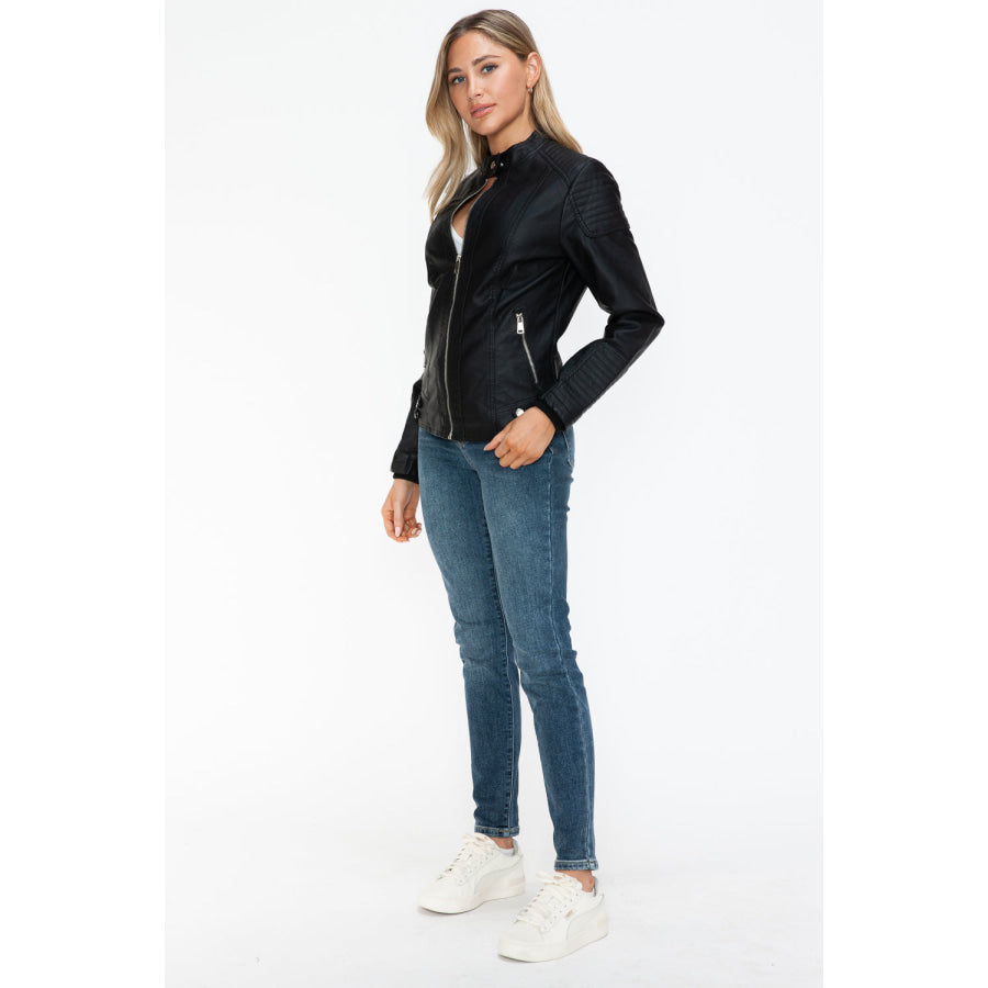 Snobbish Faux Leather Biker Jacket with Side Zip Pockets Apparel and Accessories