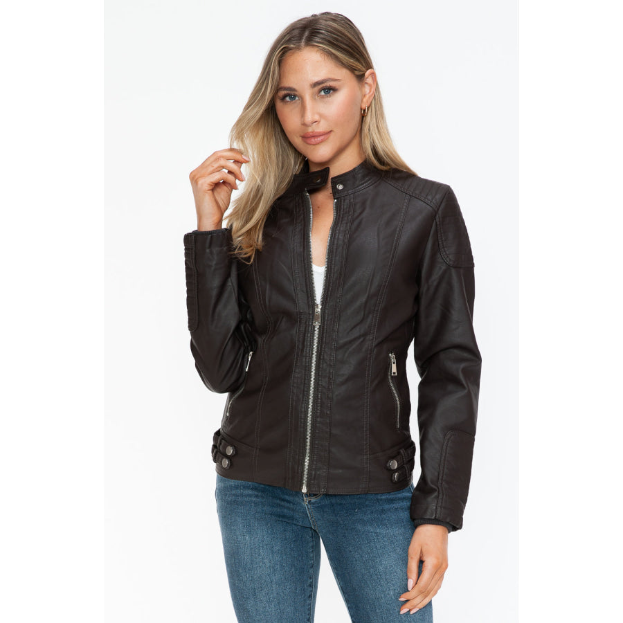 Snobbish Faux Leather Biker Jacket with Side Zip Pockets Apparel and Accessories