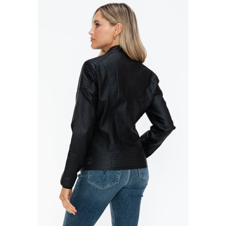 Snobbish Faux Leather Biker Jacket with Side Zip Pockets Apparel and Accessories