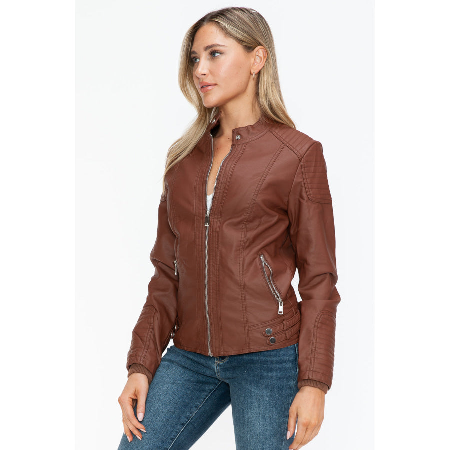 Snobbish Faux Leather Biker Jacket with Side Zip Pockets Apparel and Accessories