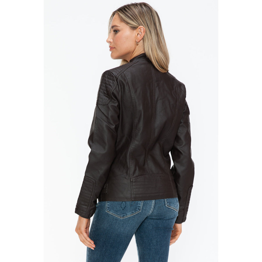 Snobbish Faux Leather Biker Jacket with Side Zip Pockets Apparel and Accessories