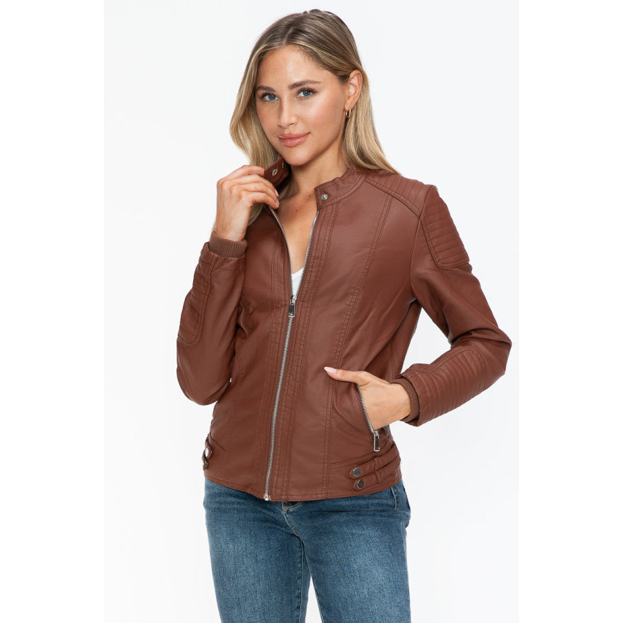 Snobbish Faux Leather Biker Jacket with Side Zip Pockets Apparel and Accessories