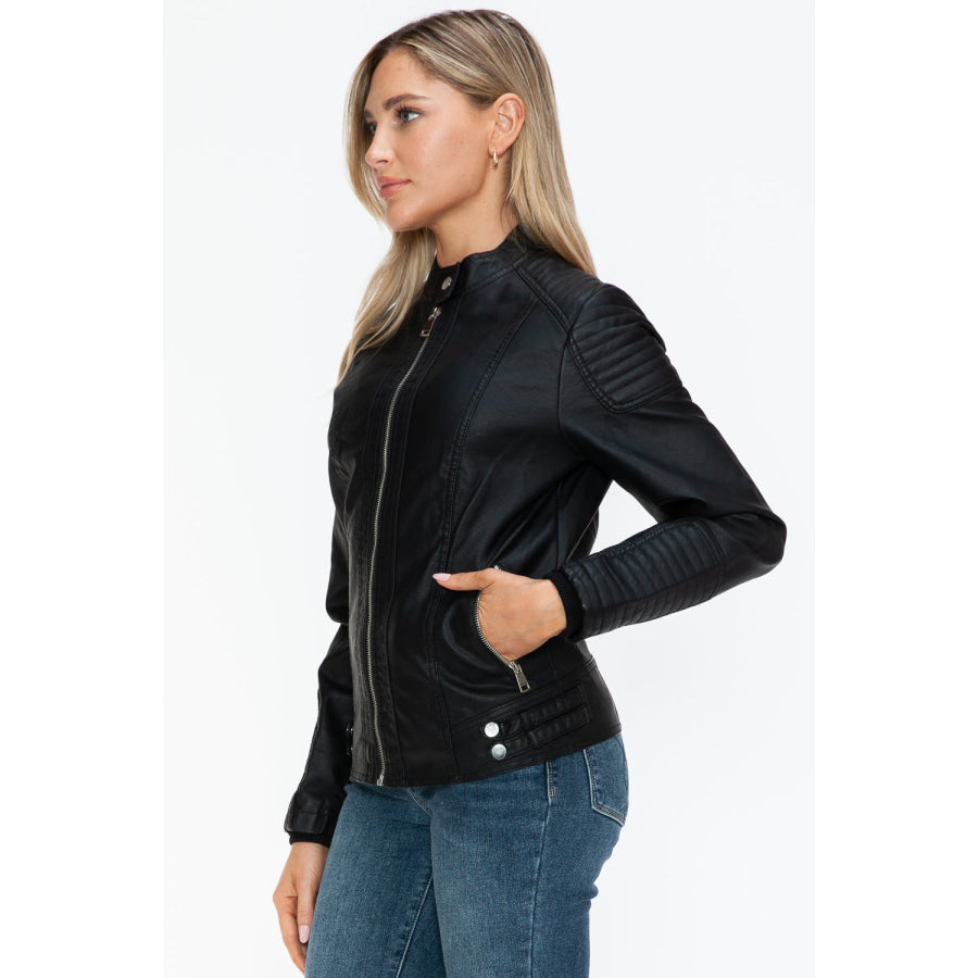 Snobbish Faux Leather Biker Jacket with Side Zip Pockets Apparel and Accessories