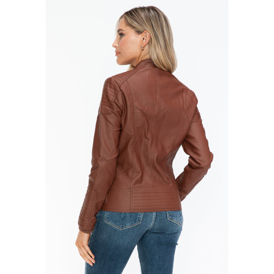 Snobbish Faux Leather Biker Jacket with Side Zip Pockets Apparel and Accessories