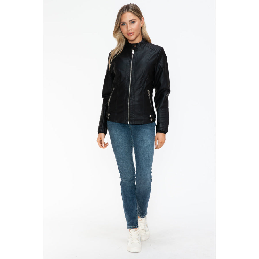 Snobbish Faux Leather Biker Jacket with Side Zip Pockets Apparel and Accessories