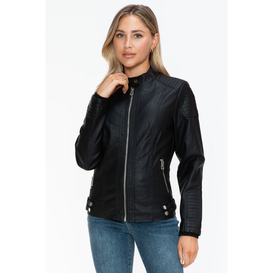 Snobbish Faux Leather Biker Jacket with Side Zip Pockets Apparel and Accessories