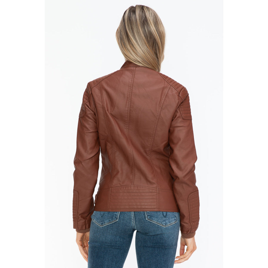 Snobbish Faux Leather Biker Jacket with Side Zip Pockets Apparel and Accessories