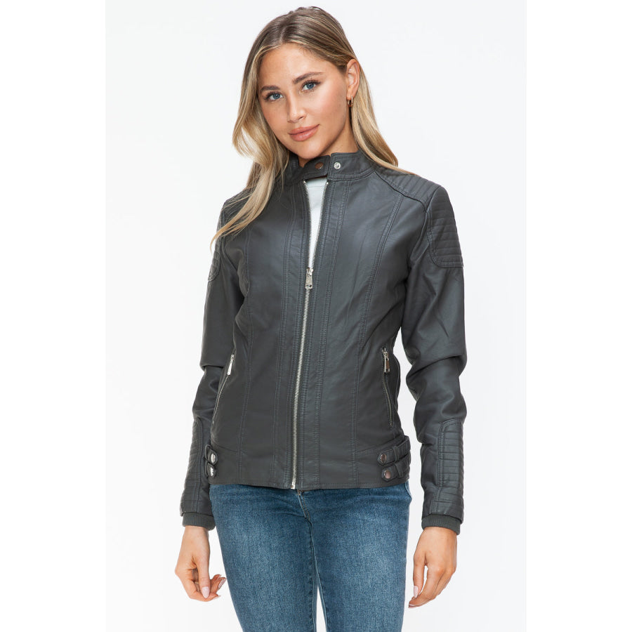 Snobbish Faux Leather Biker Jacket with Side Zip Pockets Apparel and Accessories