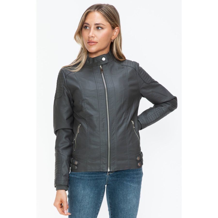 Snobbish Faux Leather Biker Jacket with Side Zip Pockets Apparel and Accessories