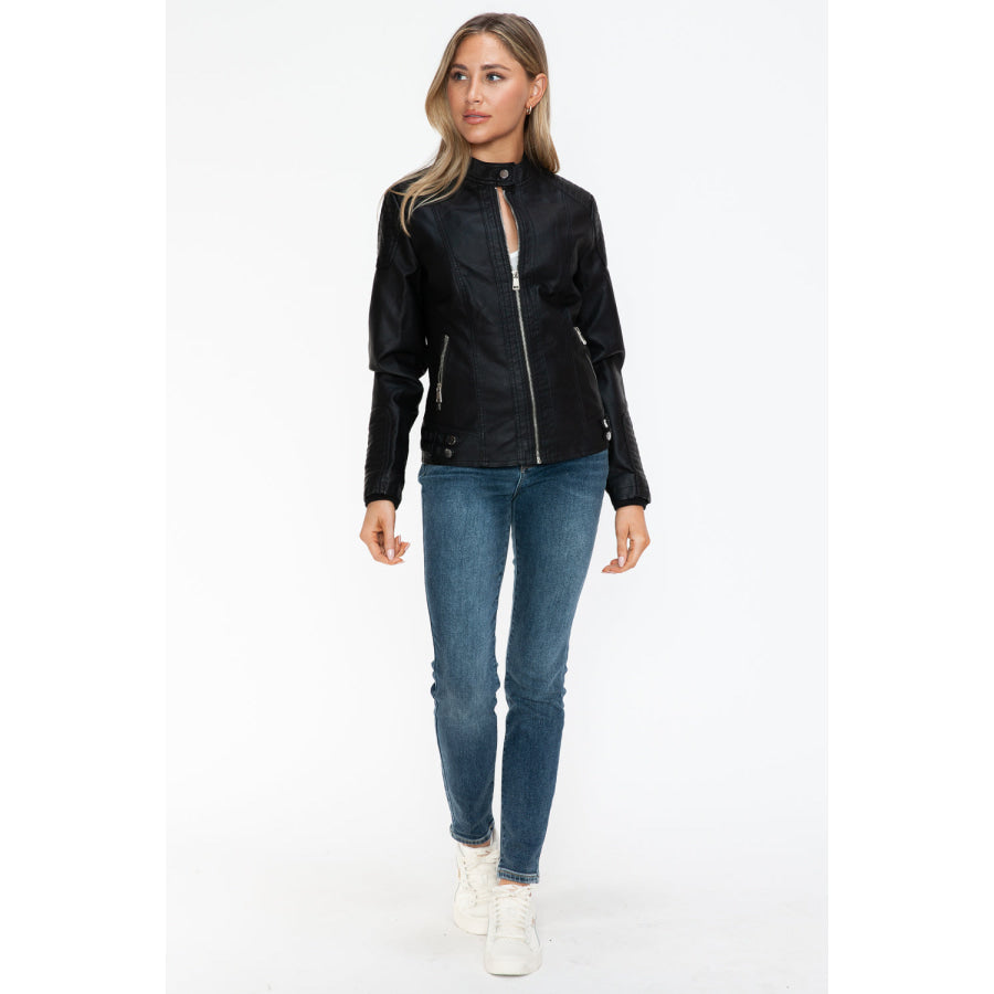 Snobbish Faux Leather Biker Jacket with Side Zip Pockets Apparel and Accessories