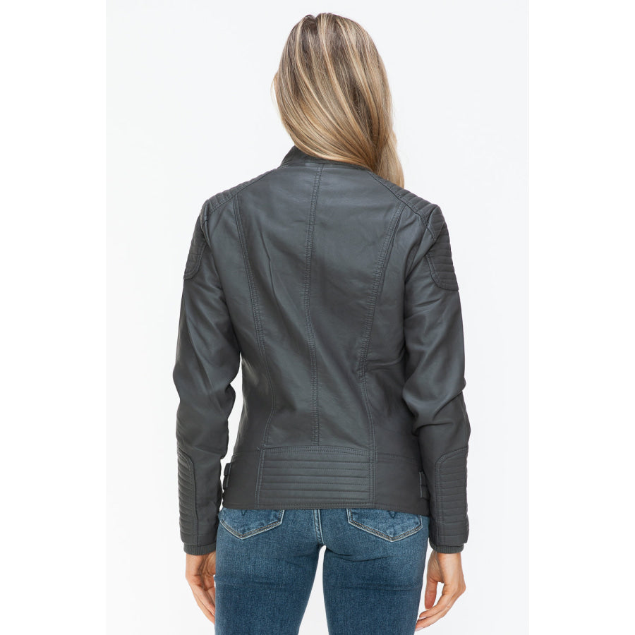 Snobbish Faux Leather Biker Jacket with Side Zip Pockets Apparel and Accessories