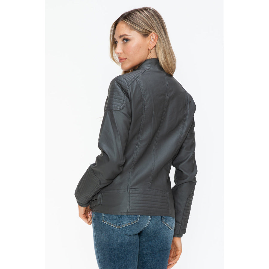 Snobbish Faux Leather Biker Jacket with Side Zip Pockets Apparel and Accessories