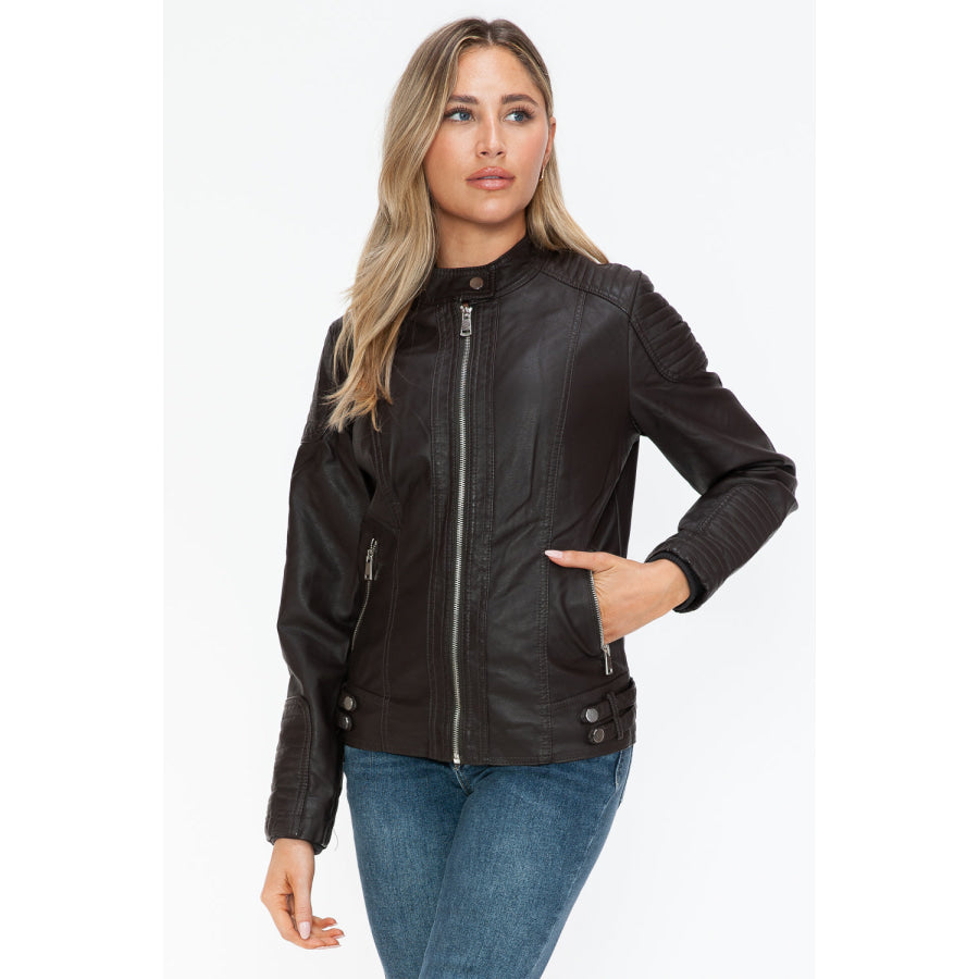 Snobbish Faux Leather Biker Jacket with Side Zip Pockets Apparel and Accessories