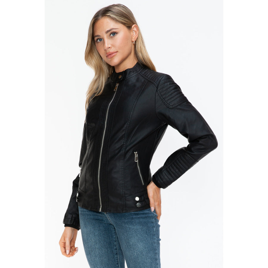 Snobbish Faux Leather Biker Jacket with Side Zip Pockets Apparel and Accessories