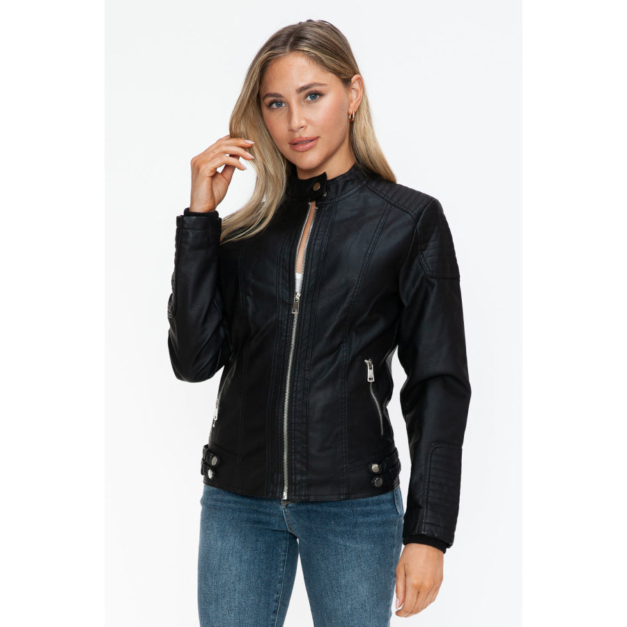 Snobbish Faux Leather Biker Jacket with Side Zip Pockets Apparel and Accessories