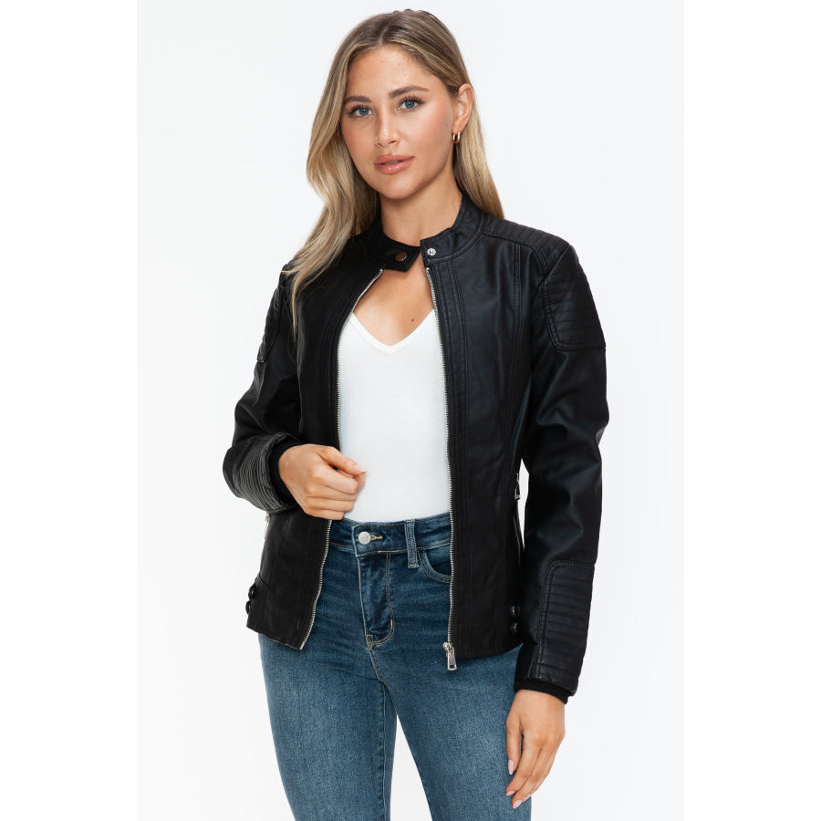 Snobbish Faux Leather Biker Jacket with Side Zip Pockets Black / S Apparel and Accessories