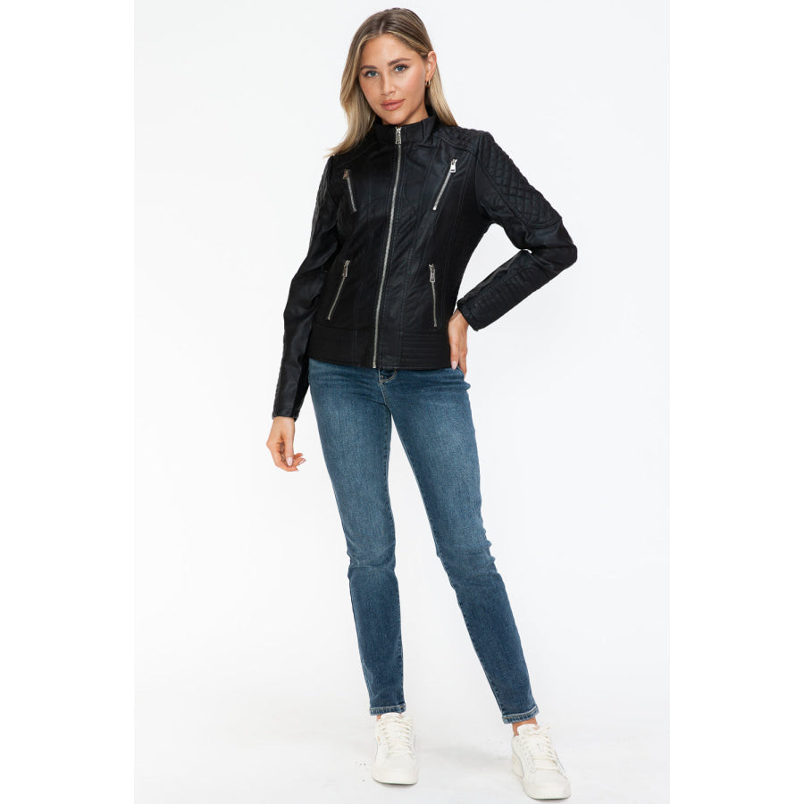 Snobbish Faux Leather Zip Up Mock Neck Jacket Apparel and Accessories