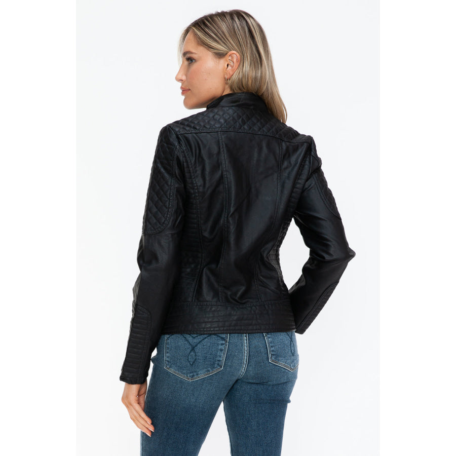 Snobbish Faux Leather Zip Up Mock Neck Jacket Apparel and Accessories