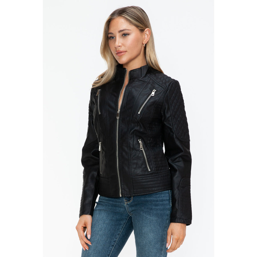 Snobbish Faux Leather Zip Up Mock Neck Jacket Apparel and Accessories