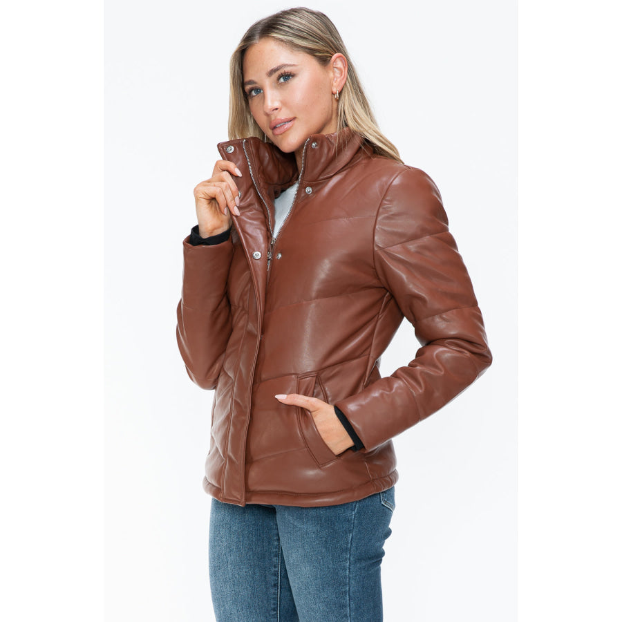 Snobbish Pocketed Zip Up Turtleneck Puffer Jacket Apparel and Accessories