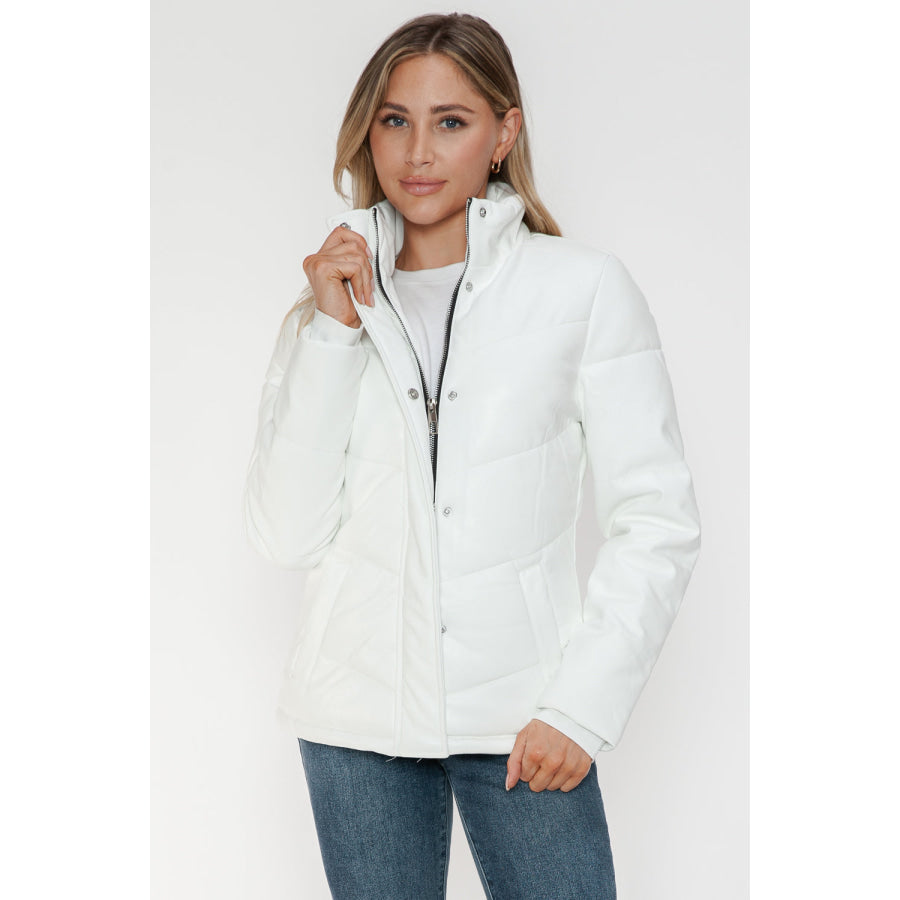 Snobbish Pocketed Zip Up Turtleneck Puffer Jacket Apparel and Accessories