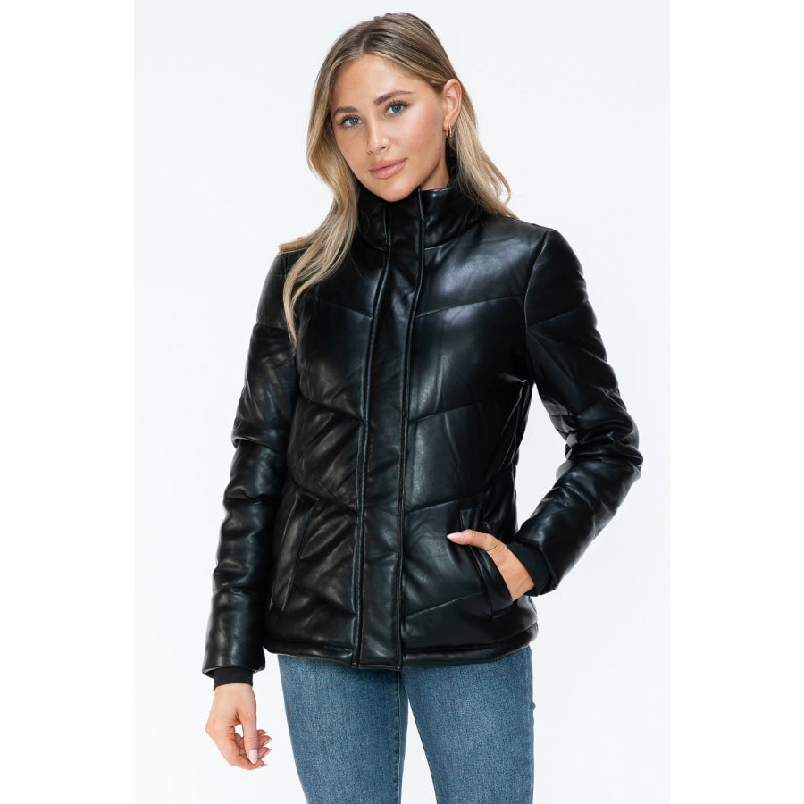 Snobbish Pocketed Zip Up Turtleneck Puffer Jacket Apparel and Accessories